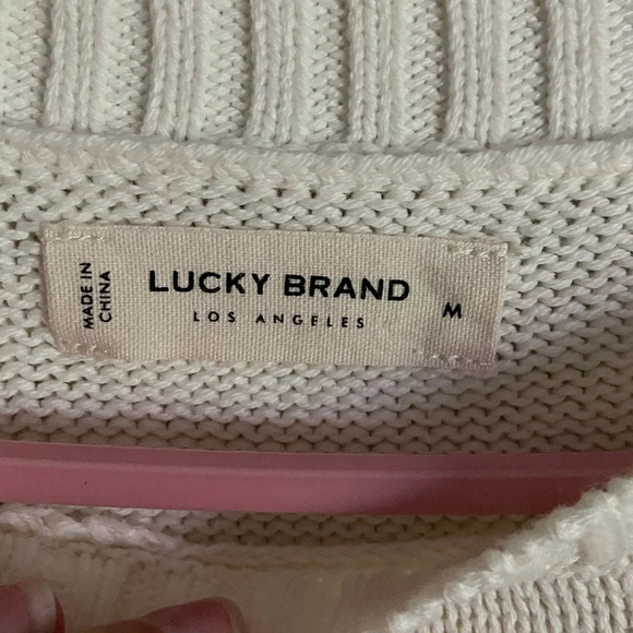 Lucky Brand Textured Dot Crew Neck Sweater Ivory Sz Medium - Picture 6 of 11